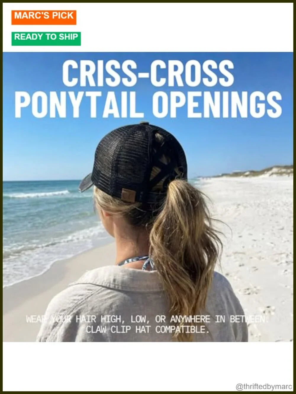 Women's Baseball Cap with Ponytail Slot, Adjustable Fit, Criss Cross Back